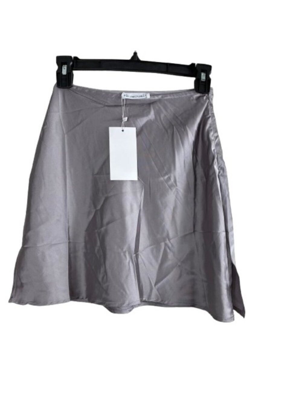 NEW Rumours Silver-Gray Satin Mini Skirt Sz S Y2K Minimalist